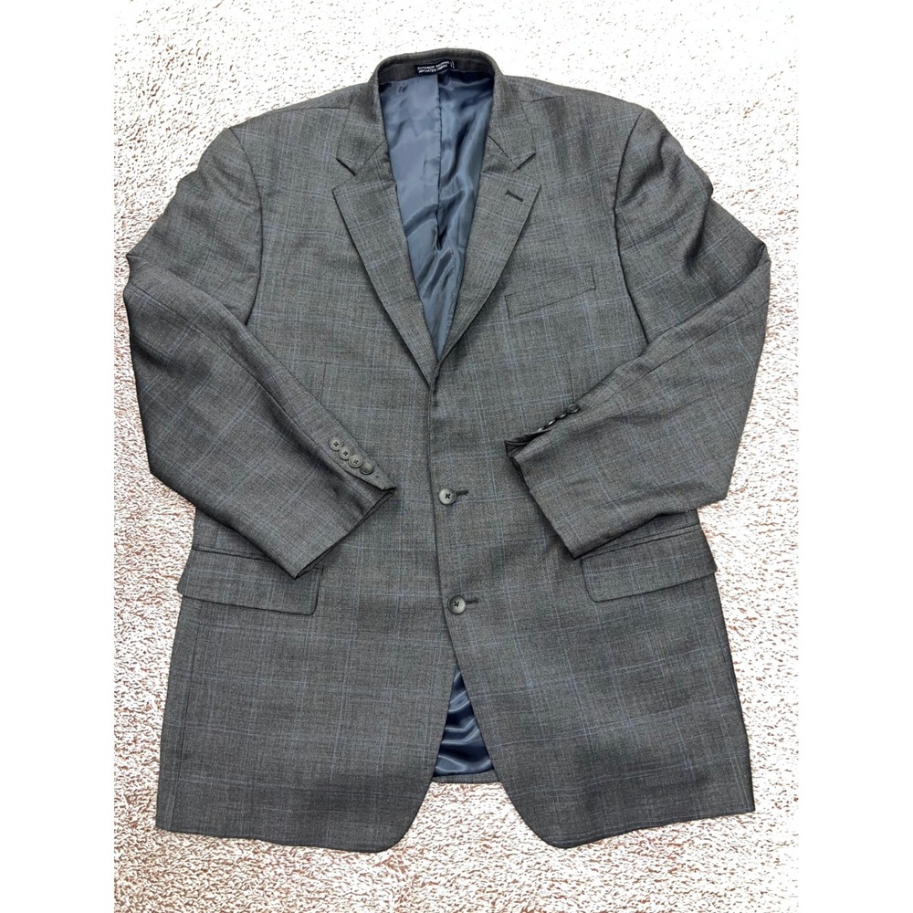 Nautica Men's 46L 100% Wool Gray Blue Plaid 2 Button Blazer Sport Coat P052321